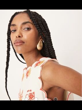 Never Fully Dressed embroidered cotton top in cream and red